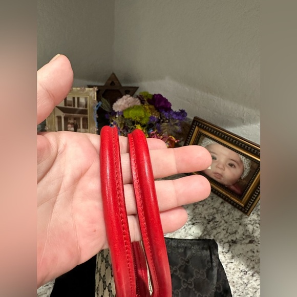 GUCCI MONOGRAM CANVAS MINI BAG W Red LEATHER DUAL HANDLES - Picture 12 of 15